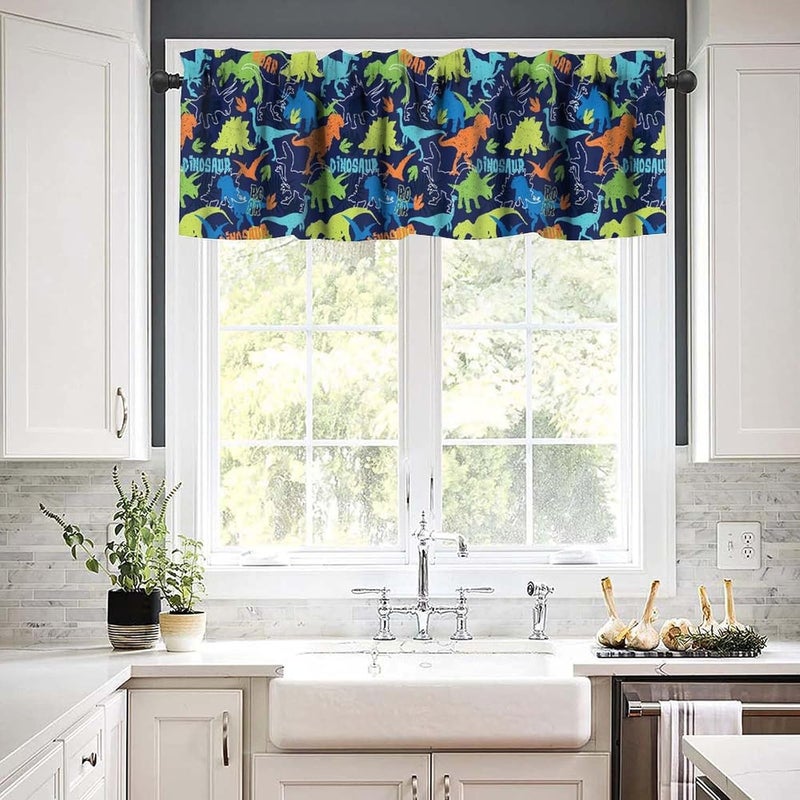YSWOW Boys Dinosaur Valance Curtain for Kids Girls Nursery Playroom Room Decor Colorful Dino Art Printed Window Drapes W54xL18in Fabric 1 Panel - Image 4